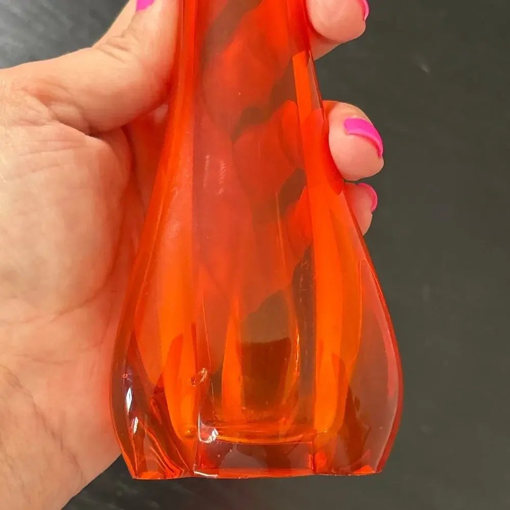Vintage MCM Vikcing Glass Orange Persimmon Color- Swung Bud Vase- 10